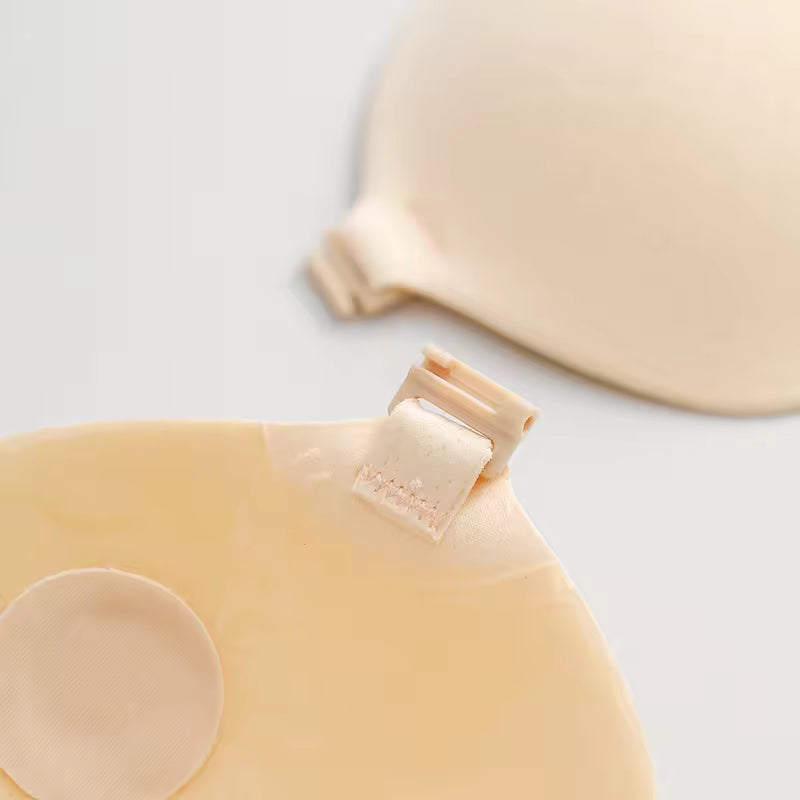 Reusable Adhesive Strapless Push-up Bra - Nylon & Silicone - Beige & Black