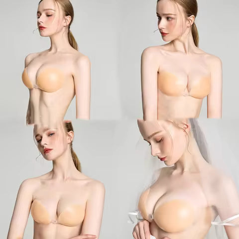 Invisible Reusable Self-Adhesive Silicone Bra with Push-up Centre Locking