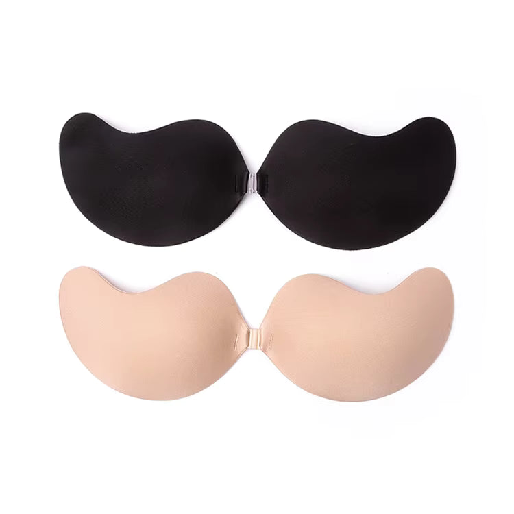 Reusable Adhesive Strapless Push-up Bra - Nylon & Silicone - Beige & Black