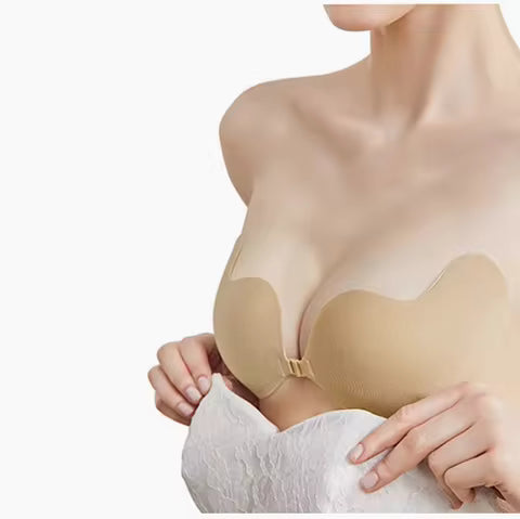 Reusable Adhesive Strapless Push-up Bra - Nylon & Silicone - Beige & Black