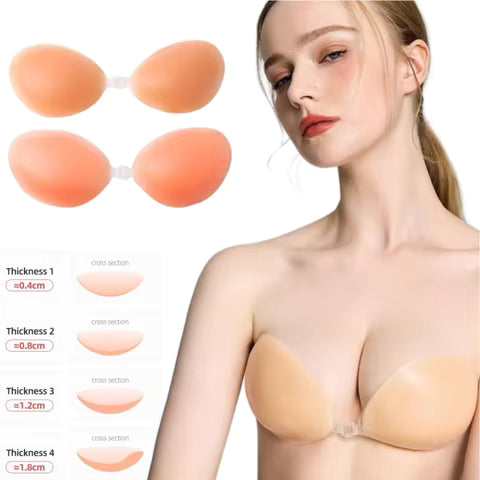 Invisible Reusable Self-Adhesive Silicone Bra with Push-up Centre Locking